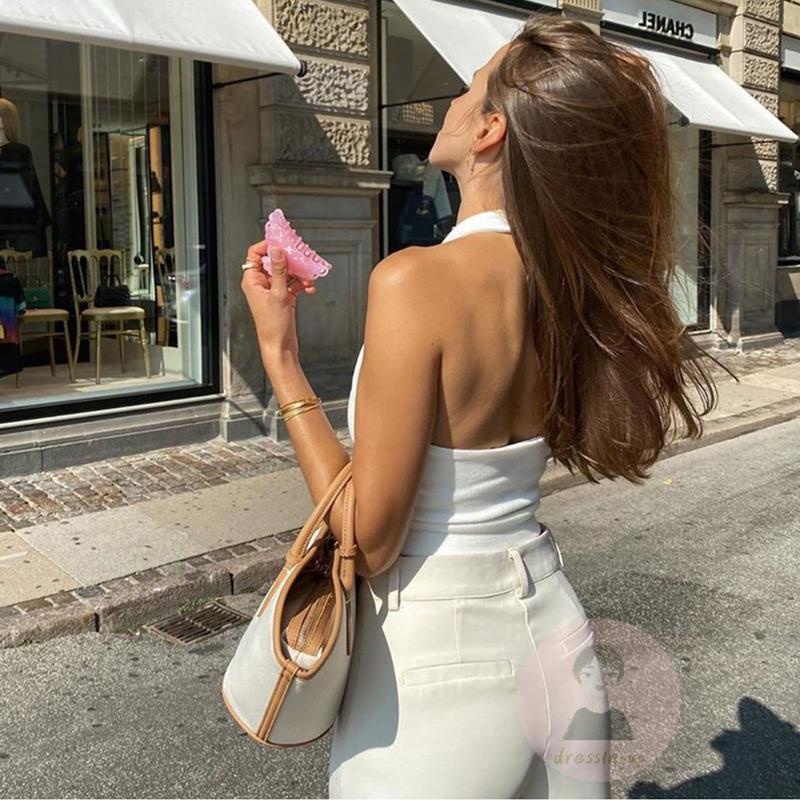 Áo Tank Top Hai Dây Cổ Yếm Màu Sắc Đơn Giản Cho Nữ