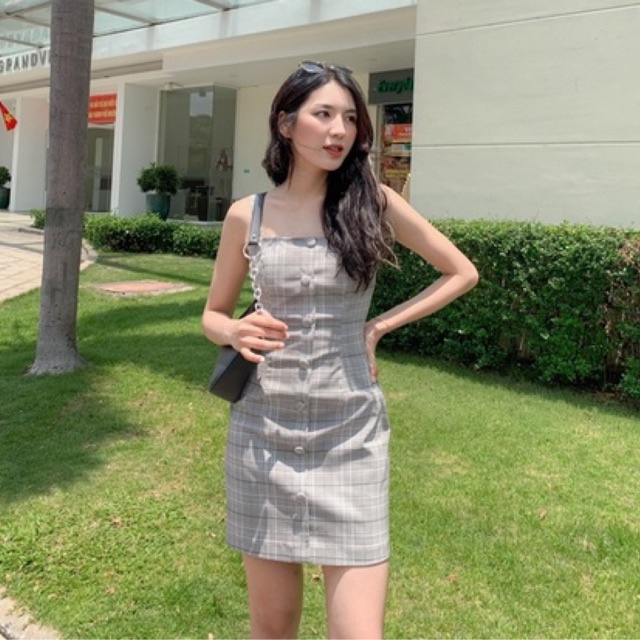 [Mã SKAMA06 giảm 8% tối đa 50K đơn 250K] Đầm dây caro Mandy - Đầm dây caro vải kaki co giãn