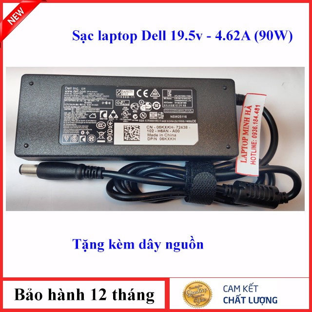 Sạc laptop Dell 19.5V 4.62A (90W) Chân kim TO - Tặng kèm dây nguồn - Bảo hành 12 tháng lỗi đổi hàng mới