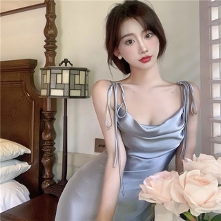 Đầm Lụa Cổ Đổ Cột Dây Tà Chéo Đi Chơi Dự Tiệc