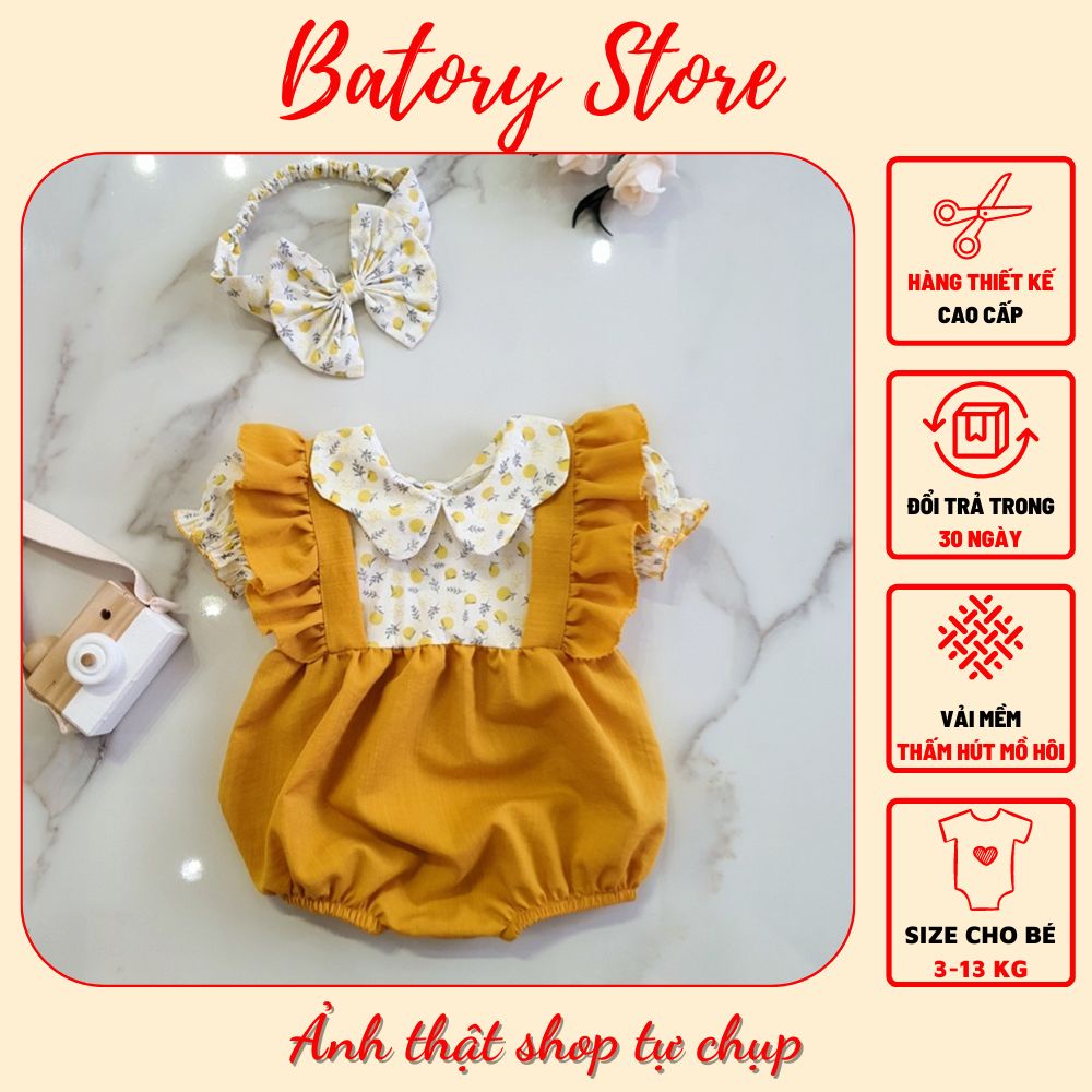 Body hè cho bé gái sơ sinh yếm vàng quả chanh Đầm đi chơi dự tiệc Quà tặng đầy tháng Thôi nôi MG87