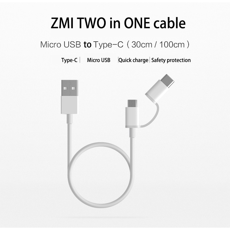 Xiaomi ZMI 2 in 1 Lightning to Micro USB Cable Data MFI Certified for iPhone Charger Cable for iPad Huawei Samsung
