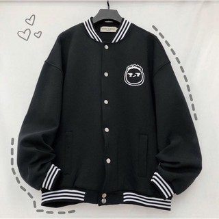 Áo Khoác BOMBER vải nỉ dày dặn FACE đen form rộng unisex - SHOP MAYLAN