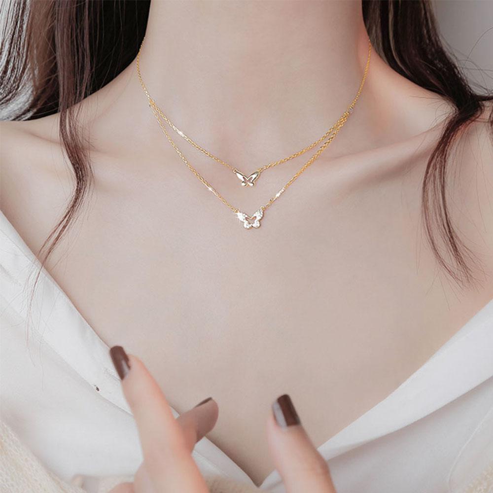 Vòng cổ Hai Lớp Mặt Hình Bướm DWAYNE Thời Trang Dành Cho Nữ