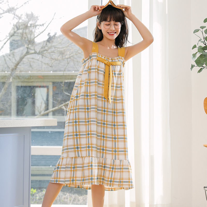 Đồ ngủ & Đồ mặc nhà❦✣Pyjama nữ mùa hè váy ngủ cotton phiên bản Hàn Quốc dễ thương học sinh cộng với size cô gái