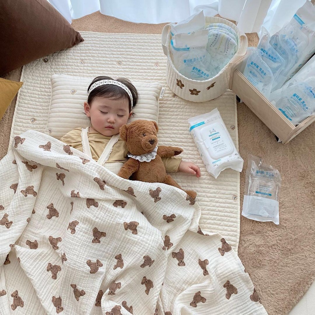 Chăn Đôi Mỏng In Họa Tiết Gấu Kiểu Hàn Quốc Dùng Làm Đạo Cụ Chụp Ảnh Cho Bé