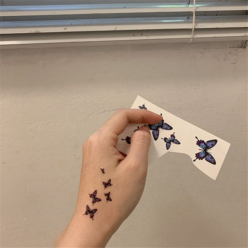 Hình Xăm Dán Tạm Thời Hình Bướm Xanh 3D Chống Nước
