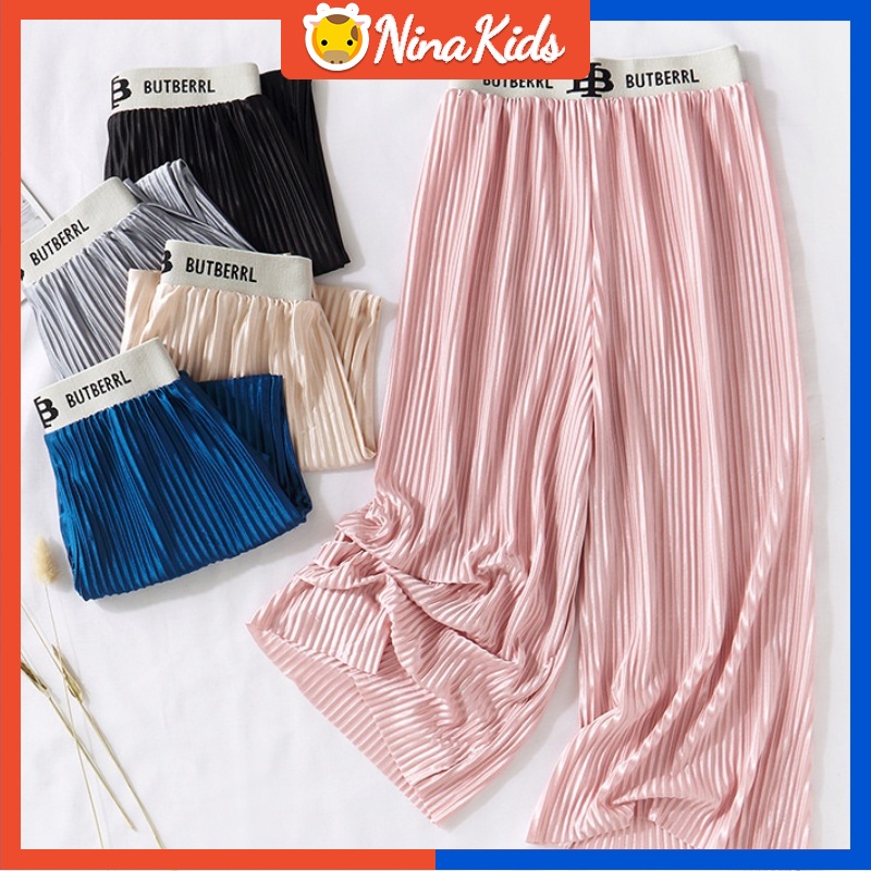 Quần dài chiffon chống muỗi ống rộng thời trang in chữ mùa hè cho bé gái 3-10 tuổi