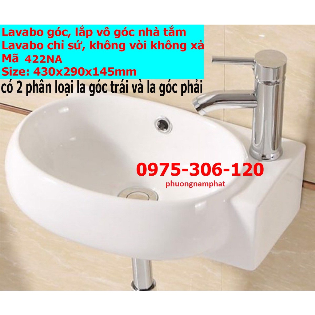 Chậu rửa mặt lavabo góc treo tường 422NA thương hiệu NA.GRAND, men NANO trắng sáng chống ố chống bám bẩn