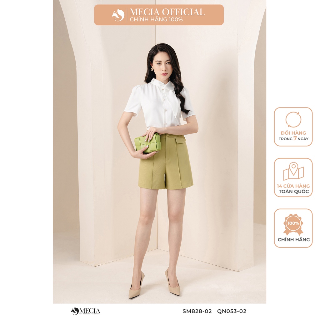 Quần short cạp cao MECIA đính cúc ngọc trai QN053