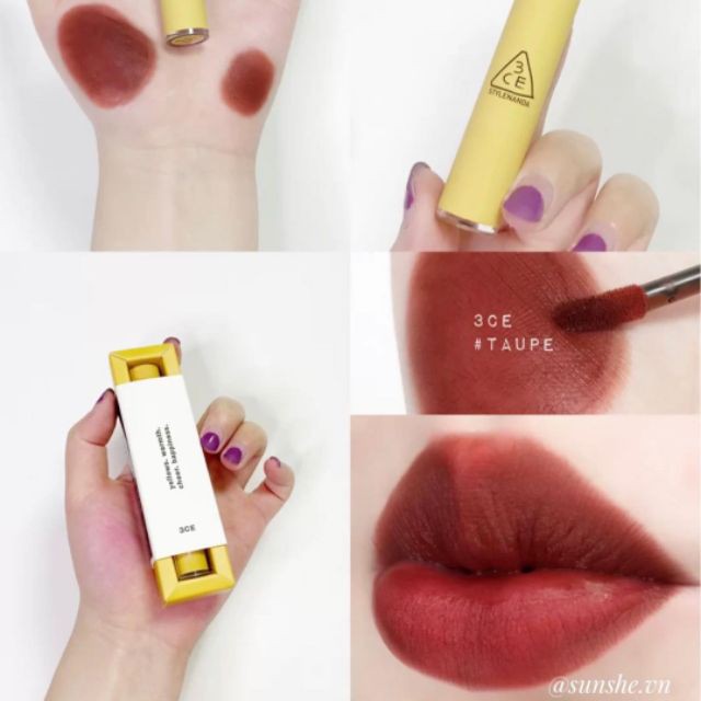 [ Son Lì 3ce ] Son 3ce Vỏ Vàng Velvet Lip Tint Taupe Cam Tây Mới