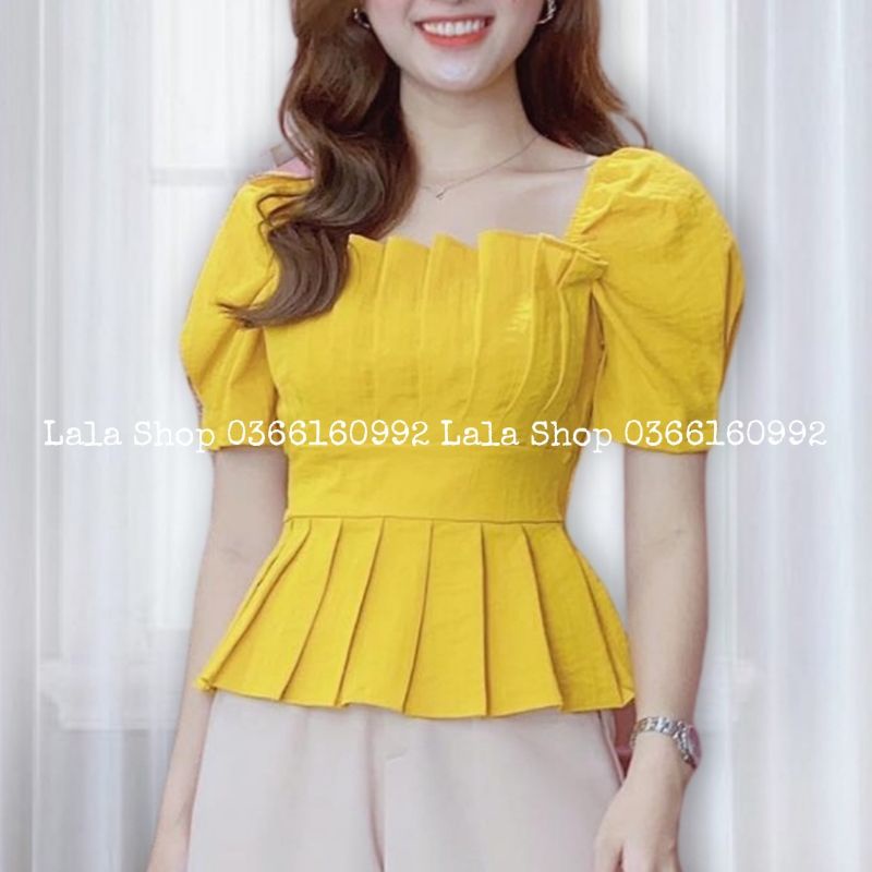 Áo Peplum Cổ Vuông Xếp Ly Lala Shop
