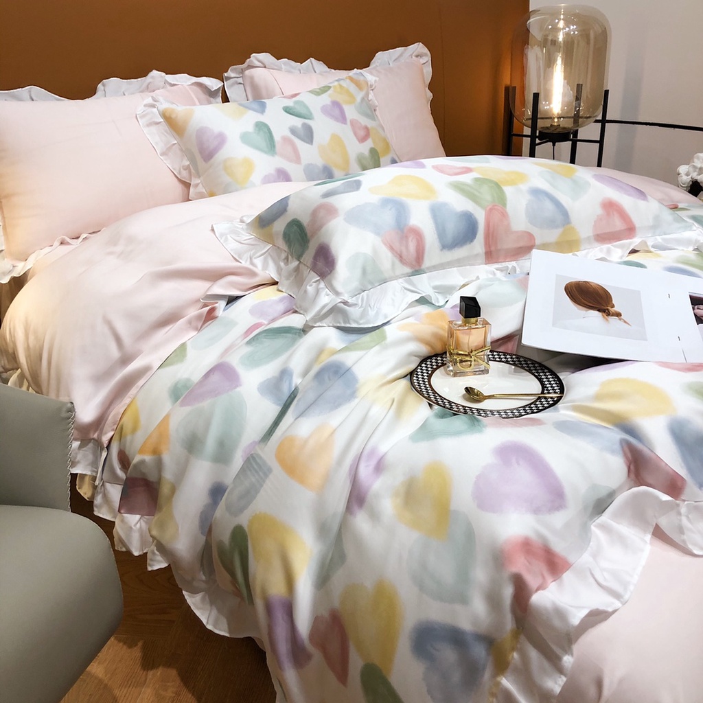 Bộ chăn ga gối cao cấp 100%Tencel 100s Loving Heart 2022SS phối bèo Korea, Chất liệu siêu mềm mát mịn