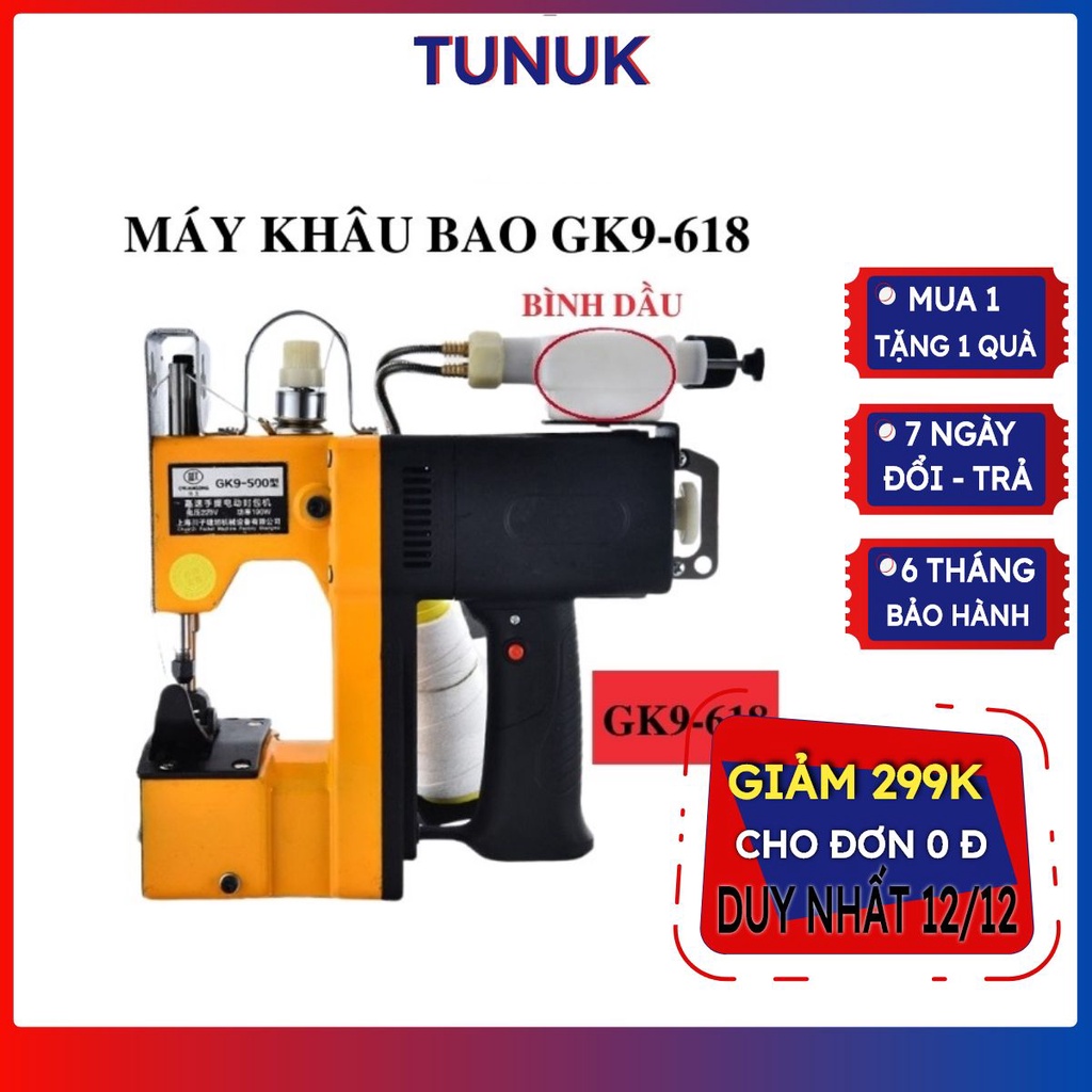 Máy khâu bao cầm tay GK9-618 máy may bao gạo tải mini có bình dầu TUNUK