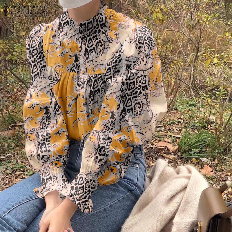 Zanzea Áo Tay Dài Cổ Cao In Họa Tiết Da Báo Thời Trang Dành Cho Nữ