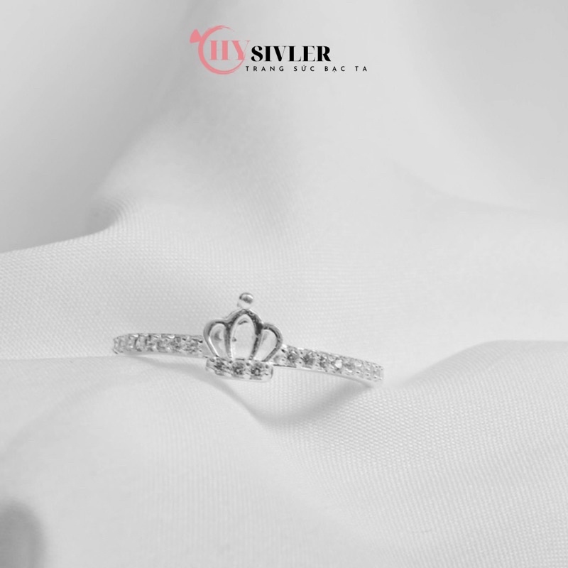 Nhẫn bạc ta vương miện đính đá nhỏ xinh 1 hàng đá nhẫn nữ bạc thật giá rẻ