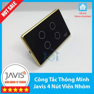 Công tắc thông minh JAVIS 4 nút viền vàng. Công tắc cảm ứng WIFI hỗ trợ Google/Alexa/Hass-MQTT