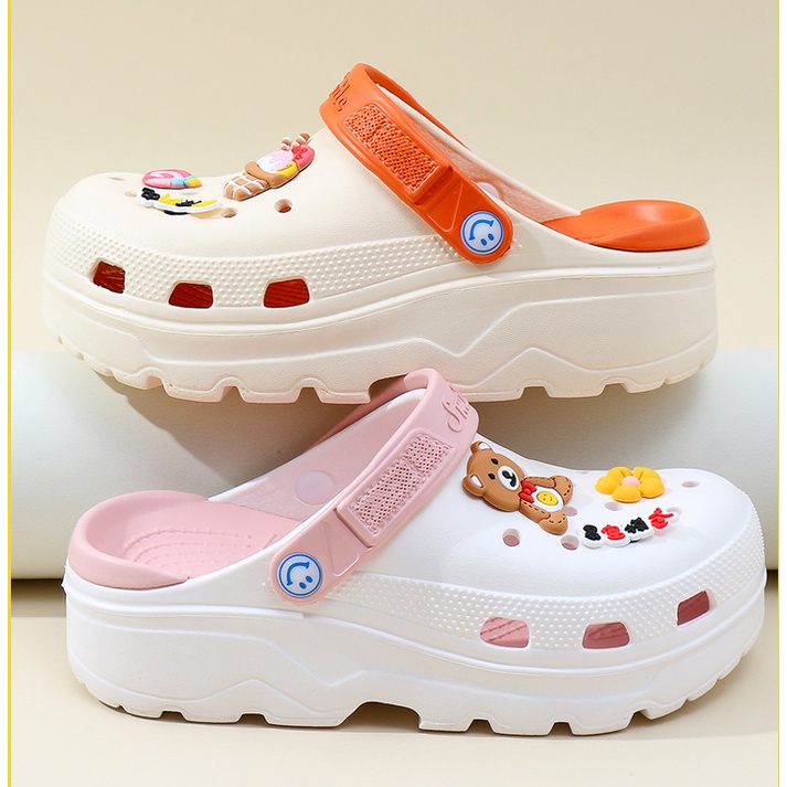 Dép crocs nữ đế độn 6cm siêu nhẹ chống nước chống trơn tặng kèm 6 sticker đi học đi chơi - SL031