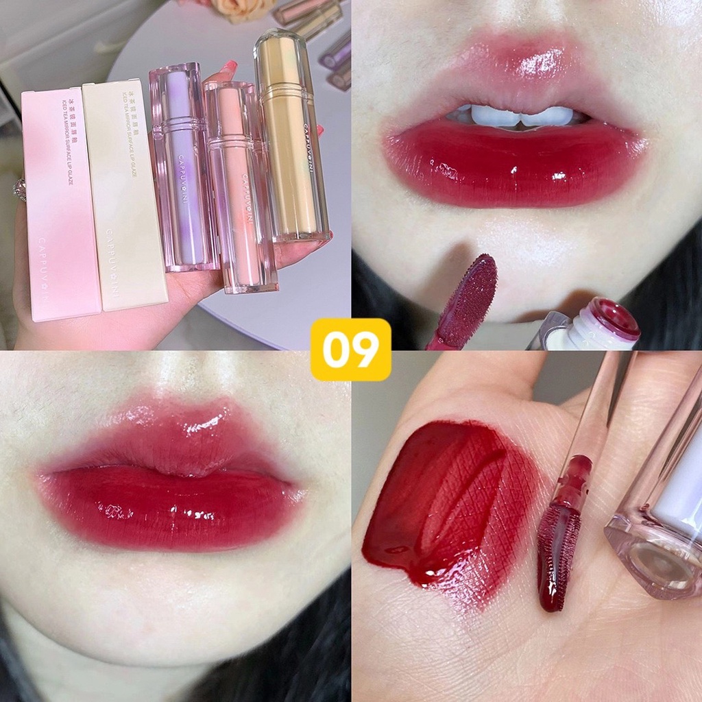 Son kem bóng CAPPUVINI thạch trà căng mọng nhẹ môi Iced Tea Mirror Surface Lip Glaze 2022