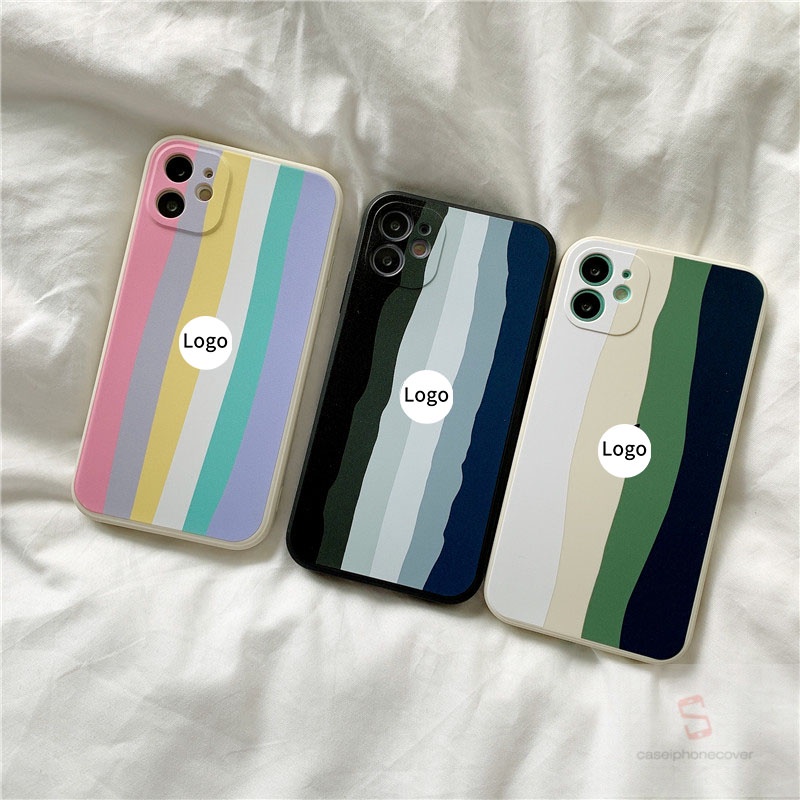 Ốp điện thoại mềm màu cầu vồng dễ thương bảo vệ camera cho iPhone 7 8 6 6s Plus X Xr Xs Max 11 12 Pro Max Se 2020