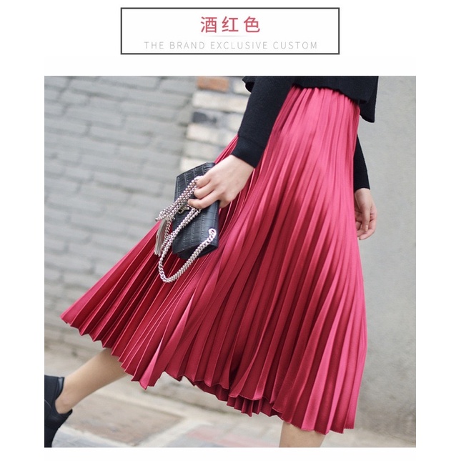 Chân váy xếp ly dài màu đỏ, vải bay mặc bồng bềnh nữ tính( pleated skirt) | BigBuy360 - bigbuy360.vn
