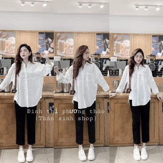 áo sơ mi trắng đũi đuôi tôm, quần baggy tiểu thư siêu xinh thảo xinh shop