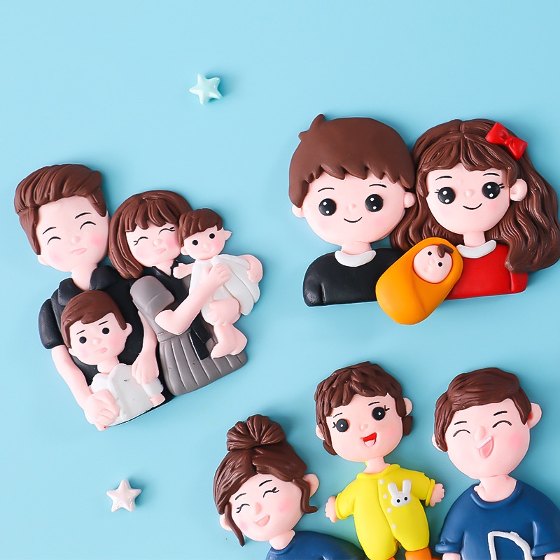 Bộ Dụng Cụ Trang Trí Bánh Kem Bằng Gốm Mềm Hình Gia Đình Cha Mẹ Và Con Gái