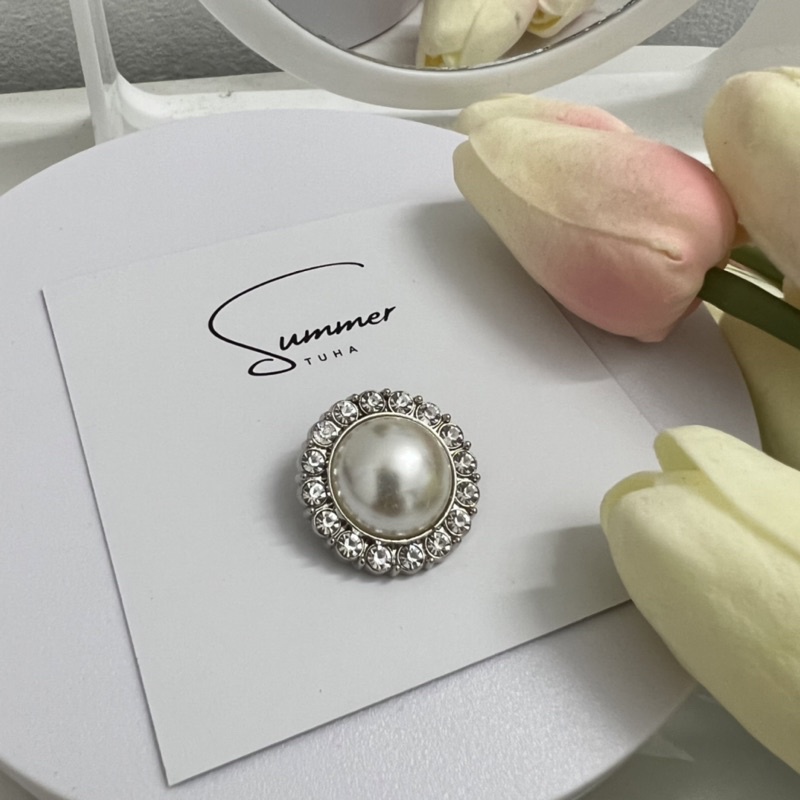 Nút cúc khuy kim loại ngọc trai nhân tạo cao cấp cho áo khoác dạ tweed nhiều kích cỡ 1cm, 1,5cm, 1,8cm, 2,1cm, 2,5cm