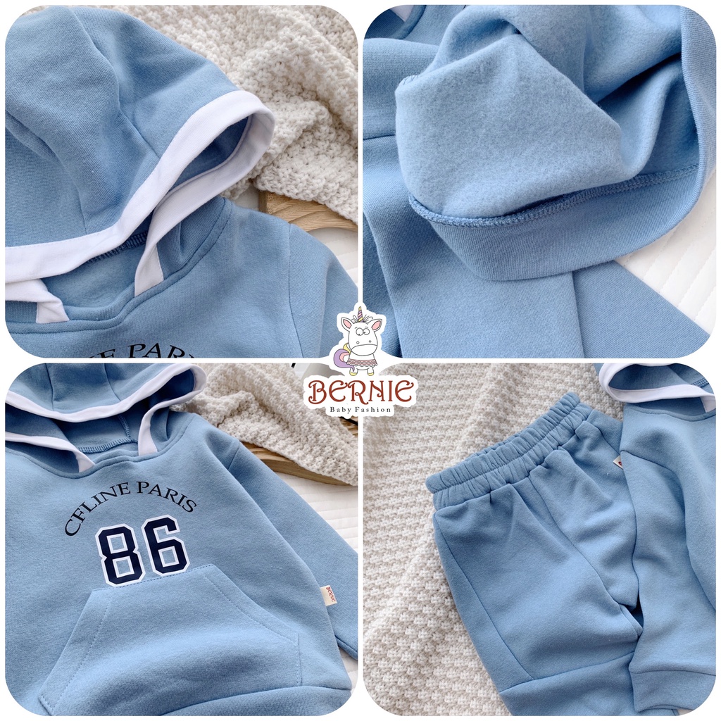 Bộ nỉ bông unisex dày ấm cho bé, set bộ nỉ dài tay có lót bông giữ ấm