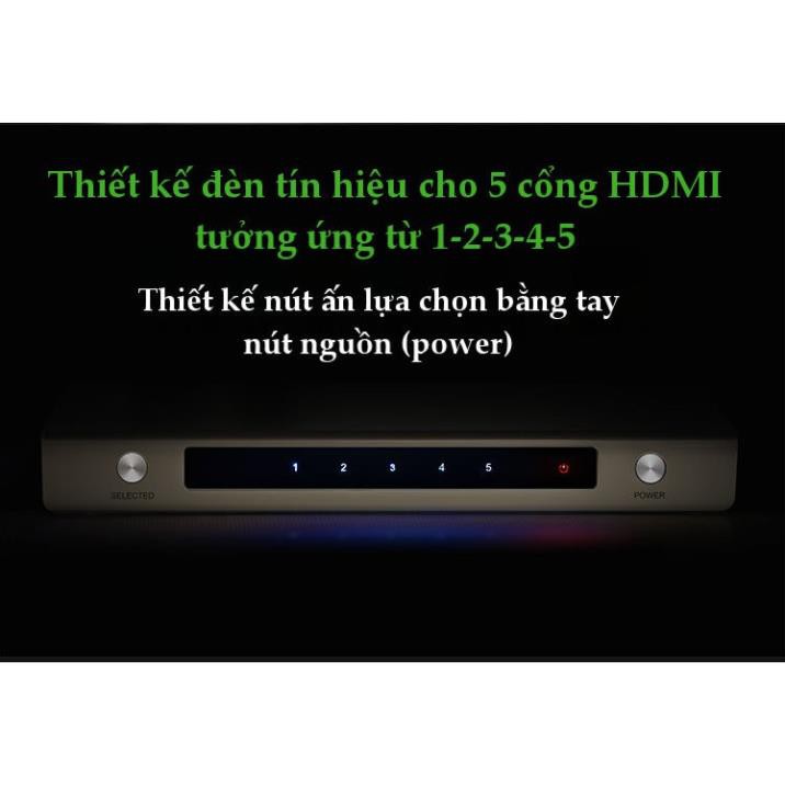 Bộ switch chuyển mạch (5x1) HDMI 4k2k 30Hz, hỗ trợ 1.4V, 3D,vỏ hợp kim UGREEN 40279