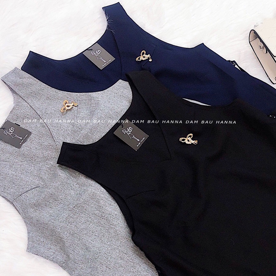 [HANNA] Đầm bầu yếm rời công sở màu xanh đen có size 40-80kg vải cao cấp mềm mát thấm mồ hôi tốt dáng suông gọn dáng