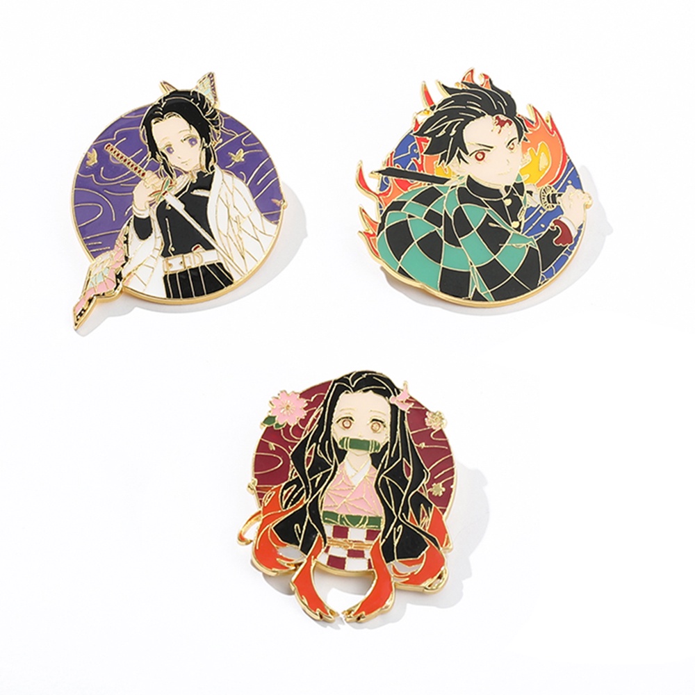 Bộ 3 Huy Hiệu Cài Áo Hình Nhân Vật Anime Demon Slayer