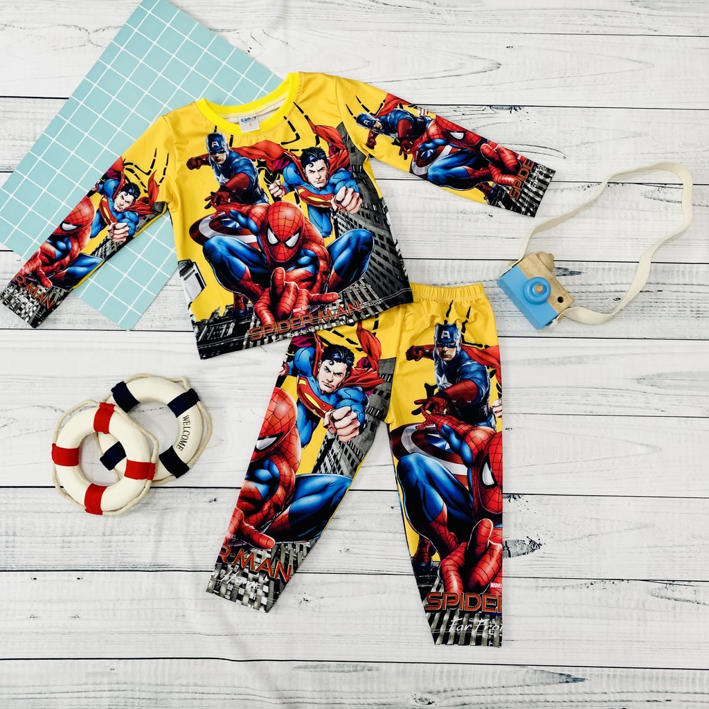 Bộ thu đông cho bé trai, quần áo trẻ em dài tay thun lạnh hình Nhện mềm mịn, co giãn tốt thoải mái cho bé từ 10 - 40kg