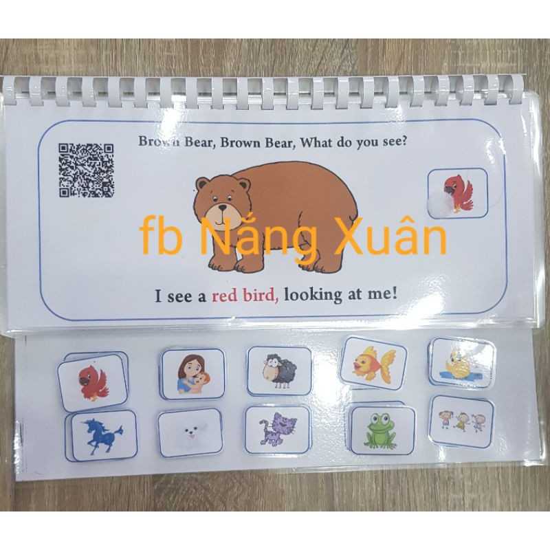 Học liệu( giấy in ảnh dày) tiếng Anh kèm file nghe 12 trang  (1 bộ Brown Bear 4 cuốn)