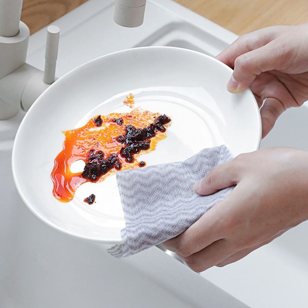 Cuộn khăn lau giấy lau nhà bếp lau tay bát đĩa chén ly đa năng bằng vải không dệt siêu thấm 50 tờ