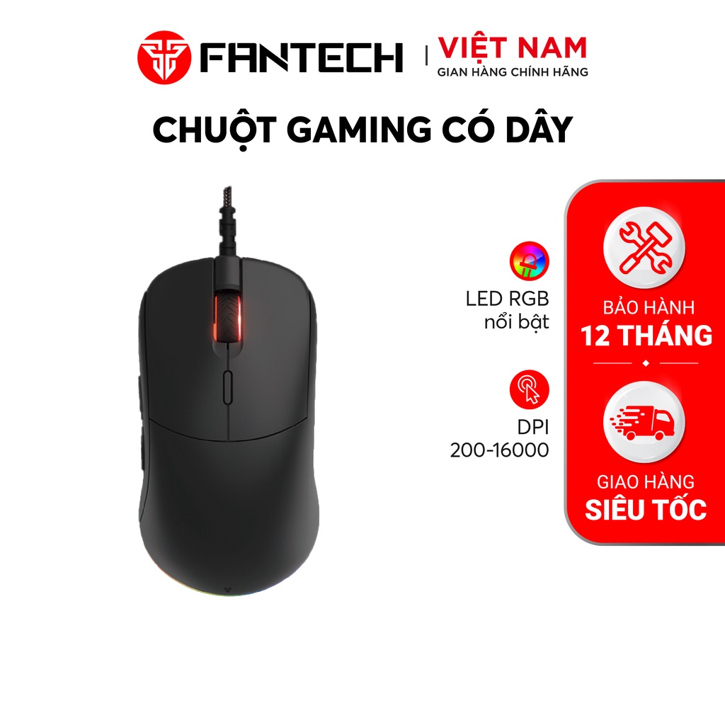 Chuột Gaming Cao Cấp FANTECH UX3 HELIOS 16000DPI Switch Huanno 6 Phím Macro Phần Mềm Tùy Chỉnh Riêng LED RGB 