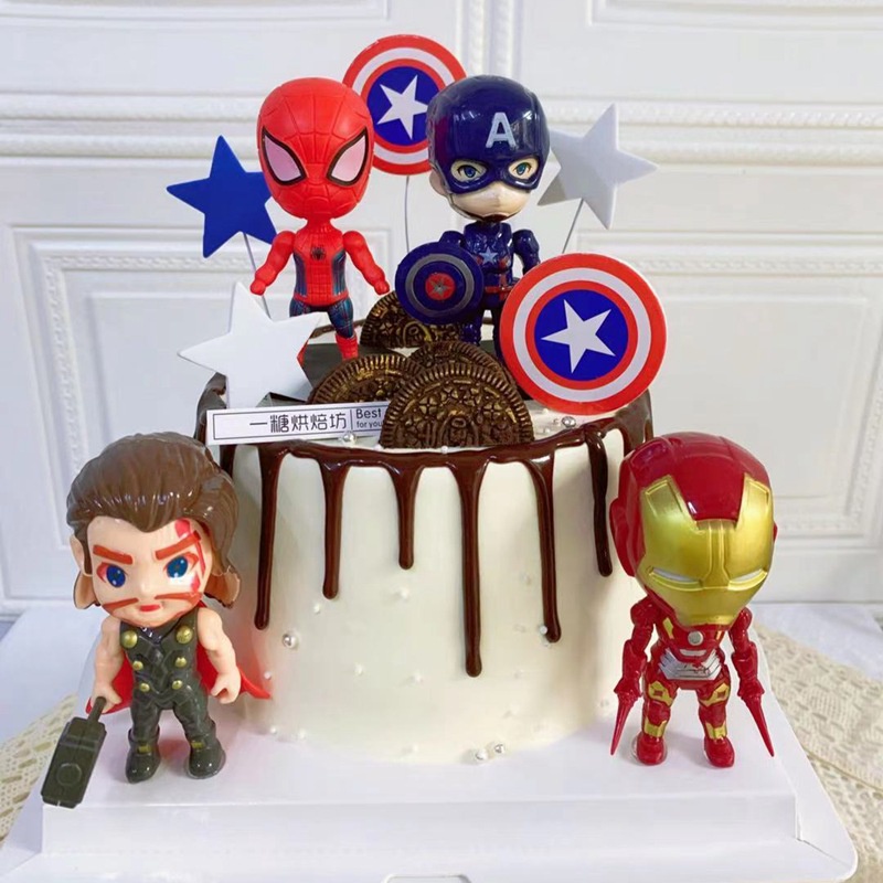 1 Set Mô Hình Nhân Vật Siêu Anh Hùng Marvel Trang Trí Bánh Kem