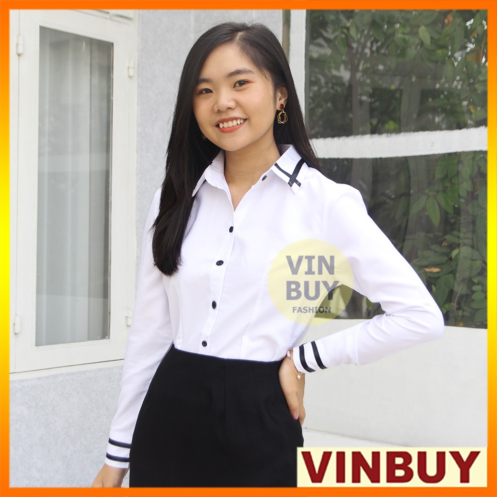 Áo sơ mi công sở nữ tay dài, phong cách đường kẻ thanh lịch, chất vải mềm, dày dặn cao cấp | BigBuy360 - bigbuy360.vn