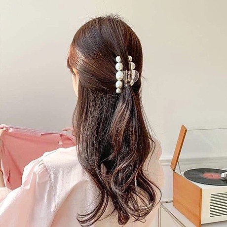 Kẹp tóc càng cua cute trong suốt Hàn Quốc đính hạt trai nhân tạo nhiều kiểu xinh xắn Shinosha KEP001