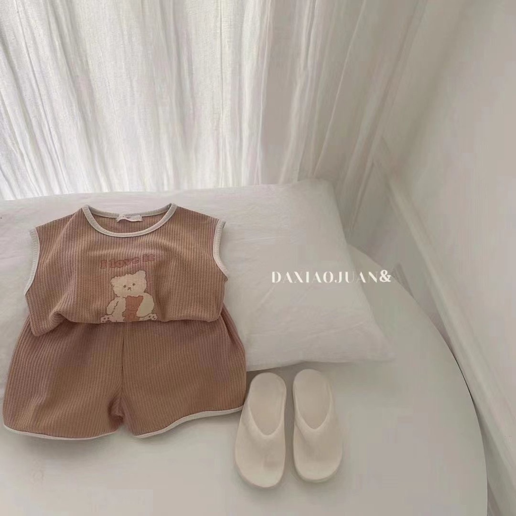 Bộ Áo Sát Nách + Quần Short Kiểu Hoạt Hình Đáng Yêu Cho Bé Trai Mùa Hè Hàn Quốc 2023