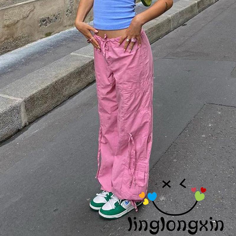 Quần Jogger Thể Thao Lưng Thấp Phối Túi Phong Cách Gothic Thời Trang Mùa Hè Cho Nữ Linglongxi2-Y2K
