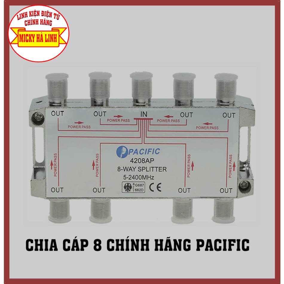 Bộ chia truyền hình cáp PACIFIC 1 ra 8, sử dụng cho tòa nhà cao ốc, khách sạn, nhà riêng, công ty, Chia 8 tín hiệu tivi