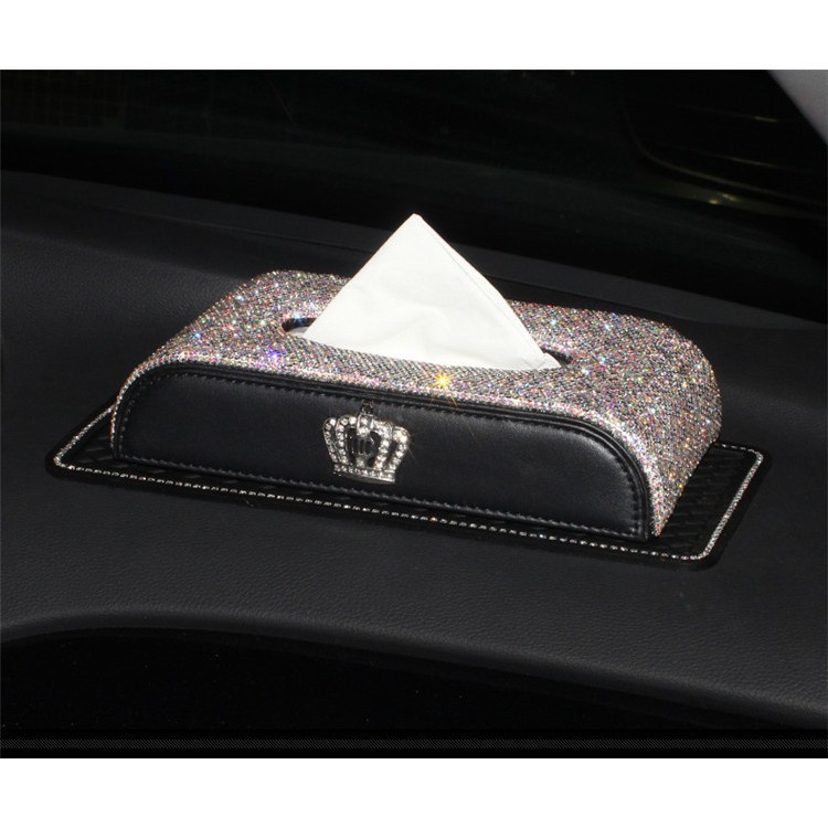 Hộp đựng Khăn Giấy Đính Đá Trên Xe Ô Tô- Phụ Kiện Trang Trí Xe Hơi Cao Cấp, tiện lợi vừa sang chảnh LV Car