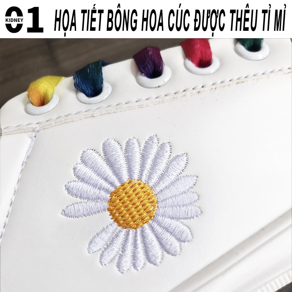 [CUC HOA MI]Giày thể thao nữ thêu hoa cúc siêu đẹp, siêu nhẹ, dễ phối đồ bản mới phối dây 7 màu