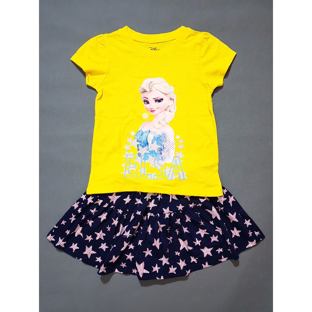 Bộ áo thun cotton váy quần in công chúa elsa bé gái