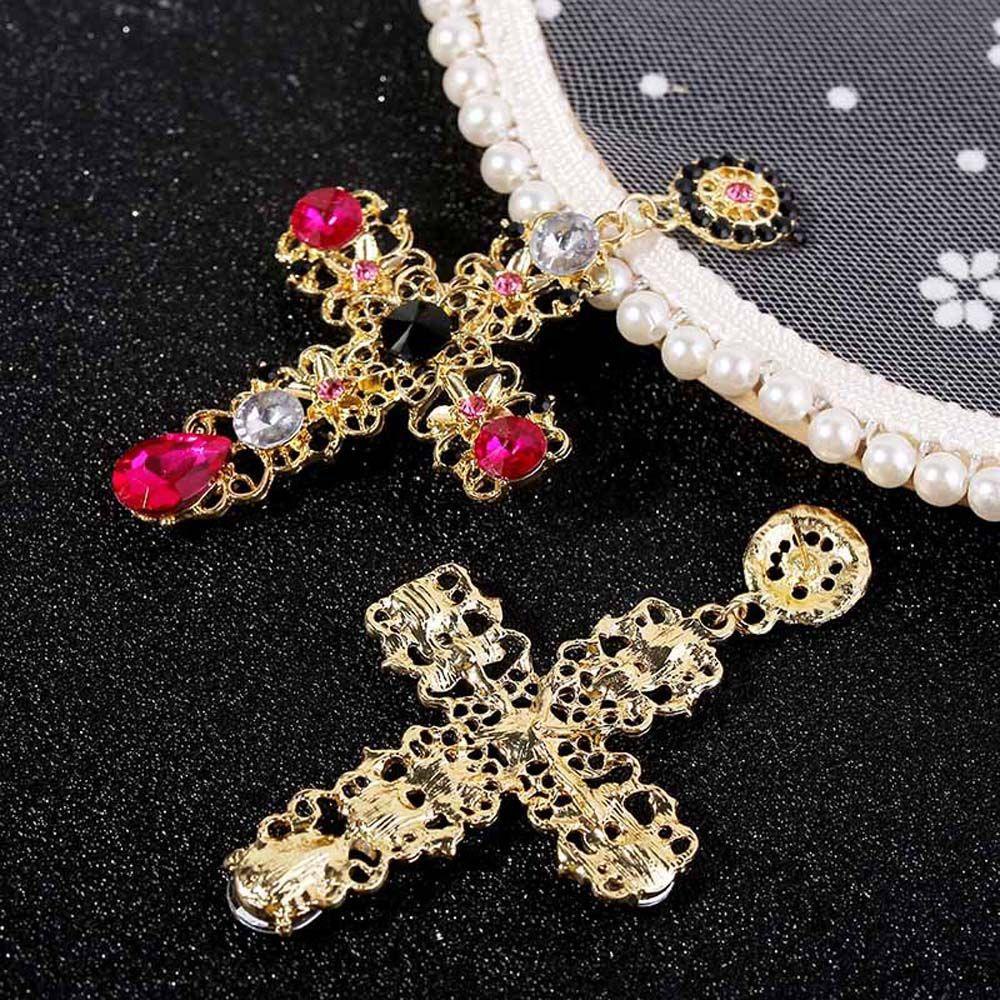 EXPEN Bông Tai Dài Hình Thánh Giá Màu Đen / Hồng Dành Cho Nữ