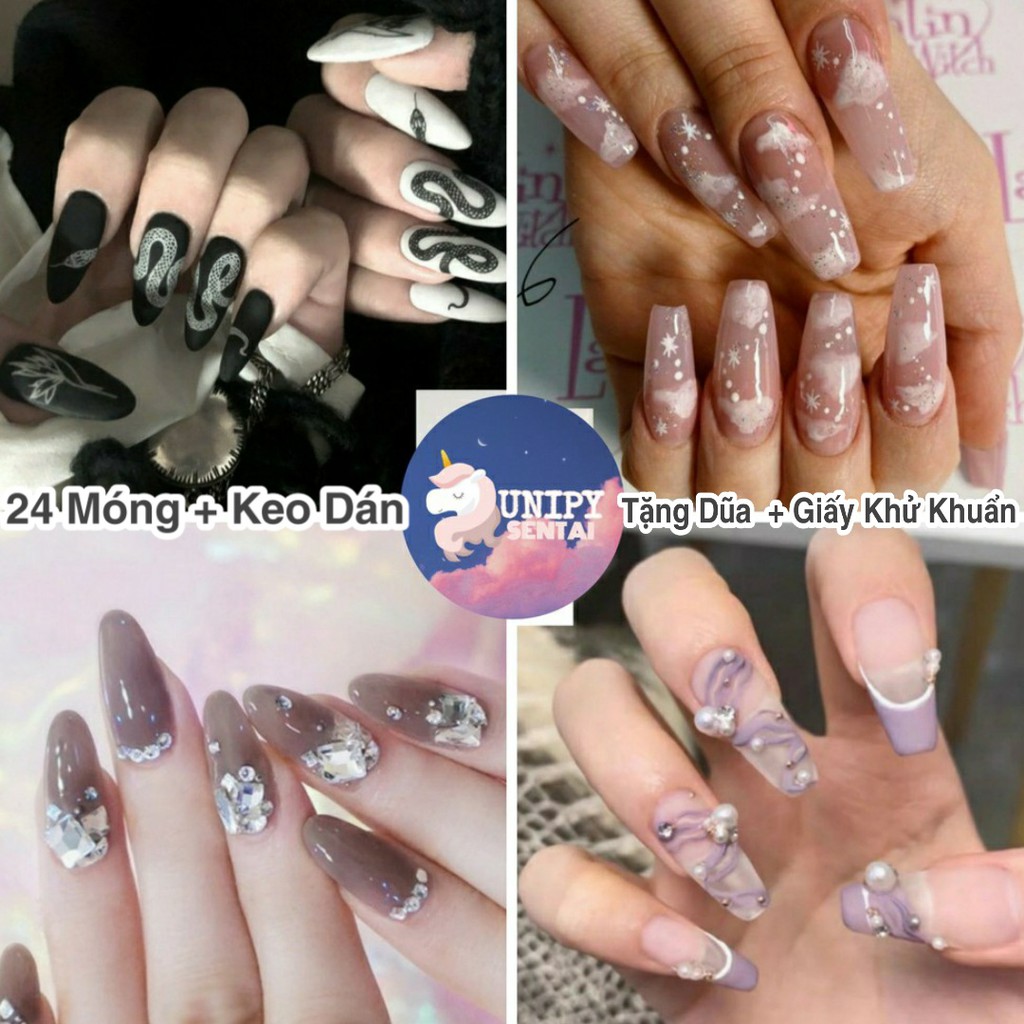 Móng Giả | Set 24 Móng Tay Giả Kèm Keo Dán Móng | Mã D