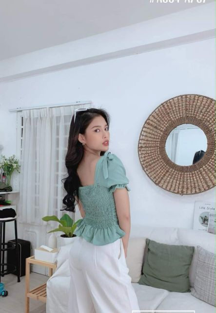 Áo bèo nhún nơ vai💓💓💓 | BigBuy360 - bigbuy360.vn