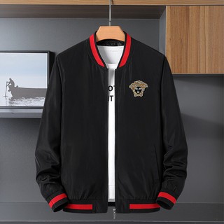 áo khoác nam viền sọc đỏ đen logo thêu versace quảng châu dù poly
