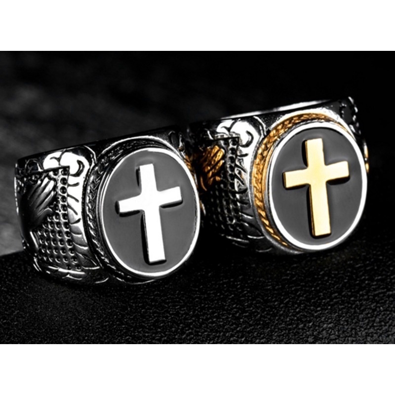 Nhẫn inox mạ bạc chạm khắc họa tiết phong cách punk